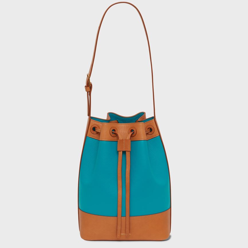 Women\'s Mansur Gavriel Block Bucket Bags Turquoise / Brown | AU 1472PA